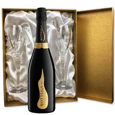 Bottega Vino dei Poeti Prosecco 75cl in Gold Luxury Presentation Set With Flutes